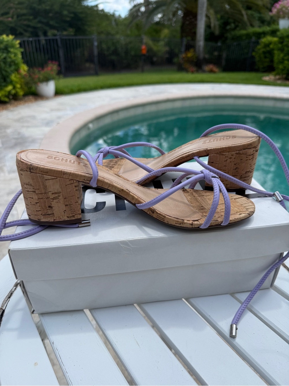 SCHUTZ Lilac Strappy Cork Block Heel Sandals - Picture 10 of 12